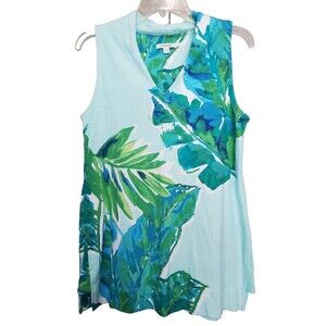 Chico's Tropical Print Pima Cotton Sleevelss V-Neck Knit Tunic Size 1 Medium